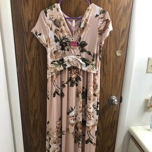 NWT Pink Blush Floral Maternity Maxi Dress